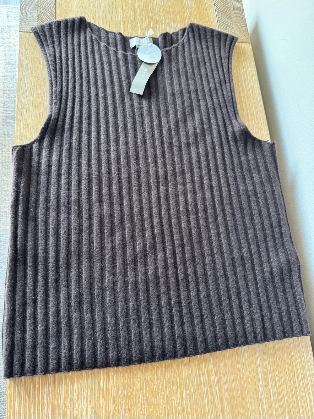 NWT J. CREW Women's Wide-rib cashmere sweater shell heather chocolate XL *NOTE* - Picture 5 of 15
